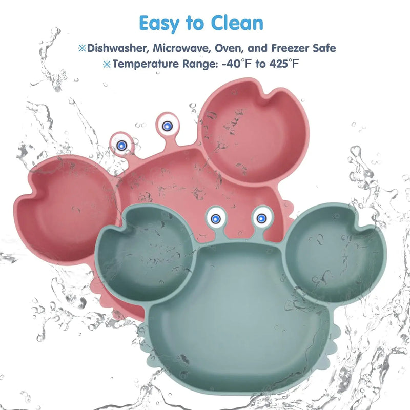 3Pcs/Set Baby Safe Silicone Dining Plate Food Feeding With Spoon Fork Cartoon Children Dishes Prevent Tipping Over And BPA Free