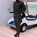 Men's fashion casual pink geometric print long sleeve two-piece set