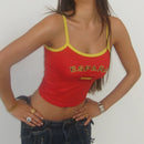 2024 Espana Letter Y2k Printed Red Camisole Retro Street T-shirt Fashion Summer Slim Women's Casual Crop Tops Cut Tank Tops