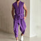 2025 Fashion High Street Men's Two Pieces Purple Sleeveless Lace-up Cardigan Tops and Pants Casual Outfits Trend Men's Clothing