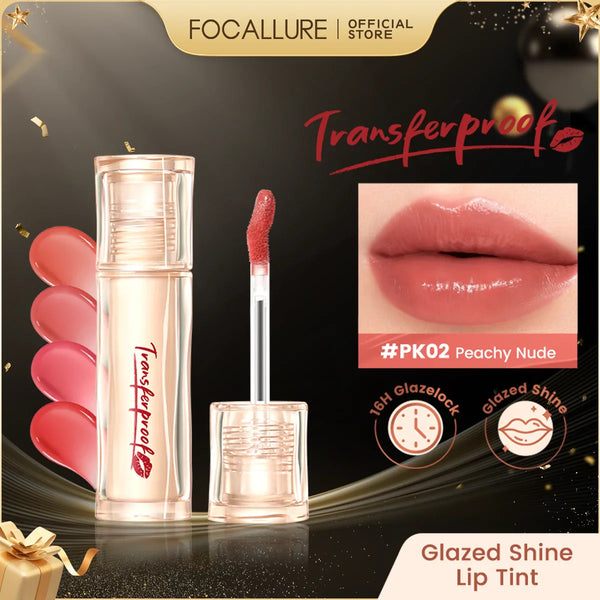 FOCALLURE Glazed Shine Liquid Lipstick Waterproof Lightweight Lip Glosses Transferproof Moisturizing Lip Tints Makeup Cosmetics