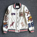 European and American Fashion Letter Embroidered Jackets Unisex Couple Contrasting Color Y2K Hip Hop Loose Leather Jackets Men