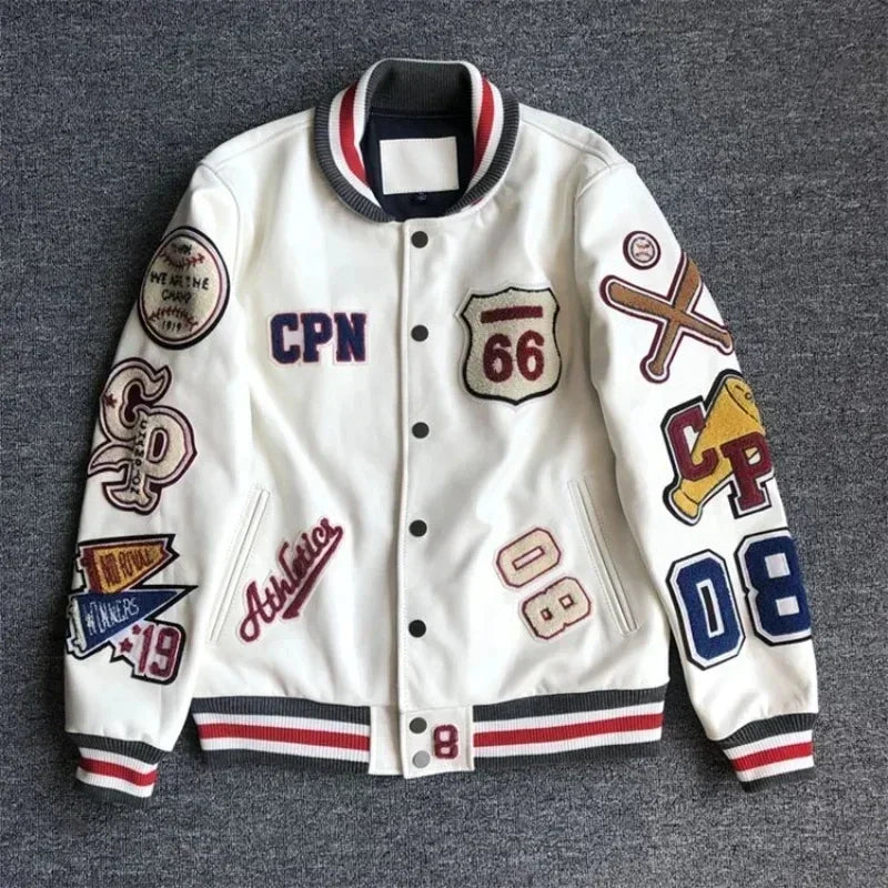 European and American Fashion Letter Embroidered Jackets Unisex Couple Contrasting Color Y2K Hip Hop Loose Leather Jackets Men