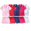 2Pcs Red Satin Pyjamas Kids Sets Boys Girls Solid Silk Children's Pajamas Clothes Toddler Lounge Pjs 2-12T Baby Clothing