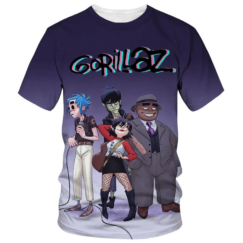 New fashion cartoon Gorillaz 3D printed T-shirt men's and women's casual hip-hop short-sleeved Harajuku style street T-shirt top