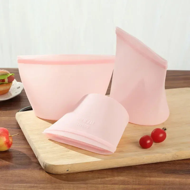 Thickened Fresh-keeping Silicone Food Storage Bag Three Color Double Gauge Zipper Reusable Zip lock Bag Kitchen Food organizer