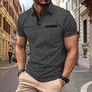 2024 new summer men's fashion fashion casual solid color loose version of t shirt men's sports fitness jacquard check POLO shirt