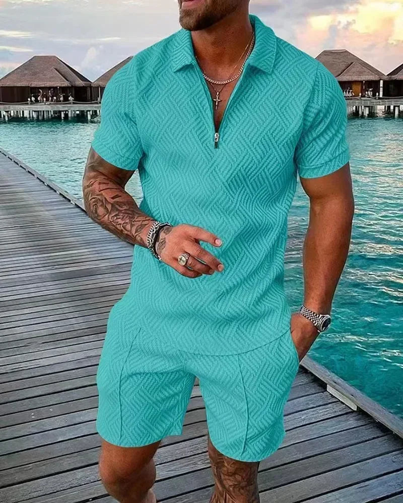 2025 Trend Men Streetwear Fashion Half Zip Polo Shirts+shorts 2 PCS Sets Men's 3D Digital Print Casual Suit New Male Tracksuits