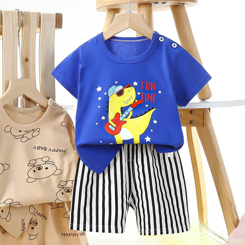 Spring Summer Baby Cotton Cartoon Clothes 2pcs Sets Baby Cotton Clothes T-shirts+Pants Set for Boys Girls Kids Sports Outwear