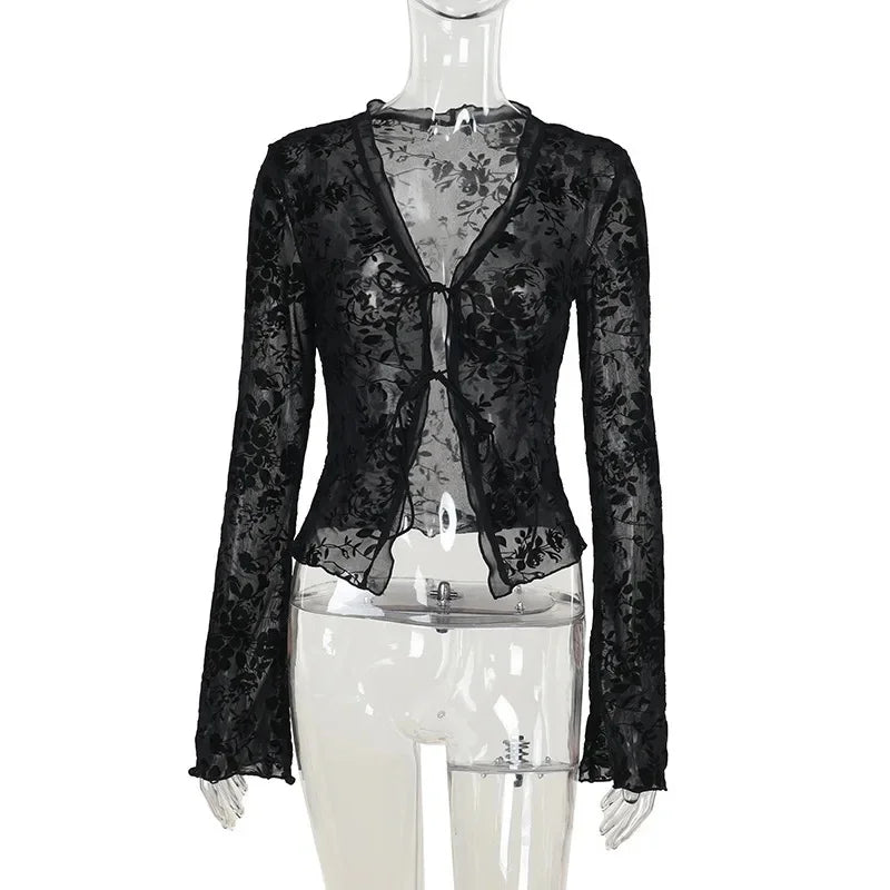 Fashionable Chiffon Blouse Elegant Slim Fit Tweed Style Flare Sleeve Top For Women Autumn 2024 New Arrival Smooths Your Silhouet