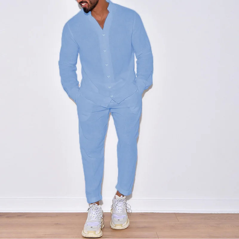 Cross-border European and American sportswear men's cotton autumn leisure suit long-sleeved fashion long-sleeved trousers shirt