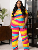 2 Piece Women Sets 2024 New Arrival Plus Size Summer Matching Sets Print Two Pieces Sets Top Pants Suits Outfits Clothing