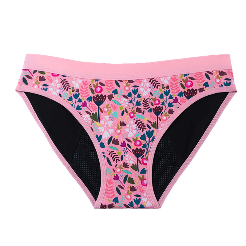 1pcs Girls Children Cotton Menstrual Panties For Teenager Printing Fabric Underwear 4-Layer Medium Flow Absorption Ladies Briefs