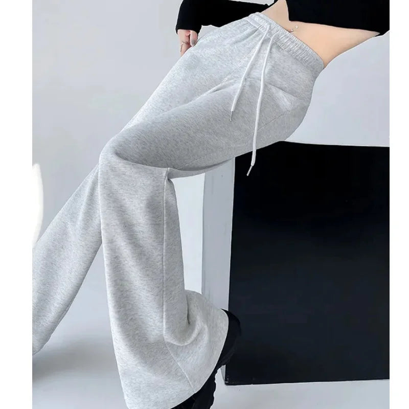 Matching Basic Women's Sweatpant Casual Lady's Sportswear New In Female Flare Pants Drawstring Wide Leg Pant Boot Cut Trousers