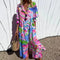 New Women's V-neck Single Breasted Shirt Dress Casual Loose Bohemian Long Dress 2025 Retro Pattern Printed Loose Vacation Dress