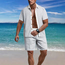 2025 summer men's beach light casual fashion city everything lapel button color shirt short-sleeved shorts set