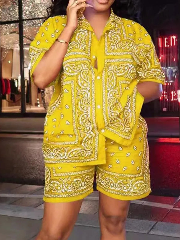 2 Pieces Set Sexy Plus Size Summer Fashion Women Set Female Tops Short Sleeve Shirt Tops And Shorts Suit Matching Outfit