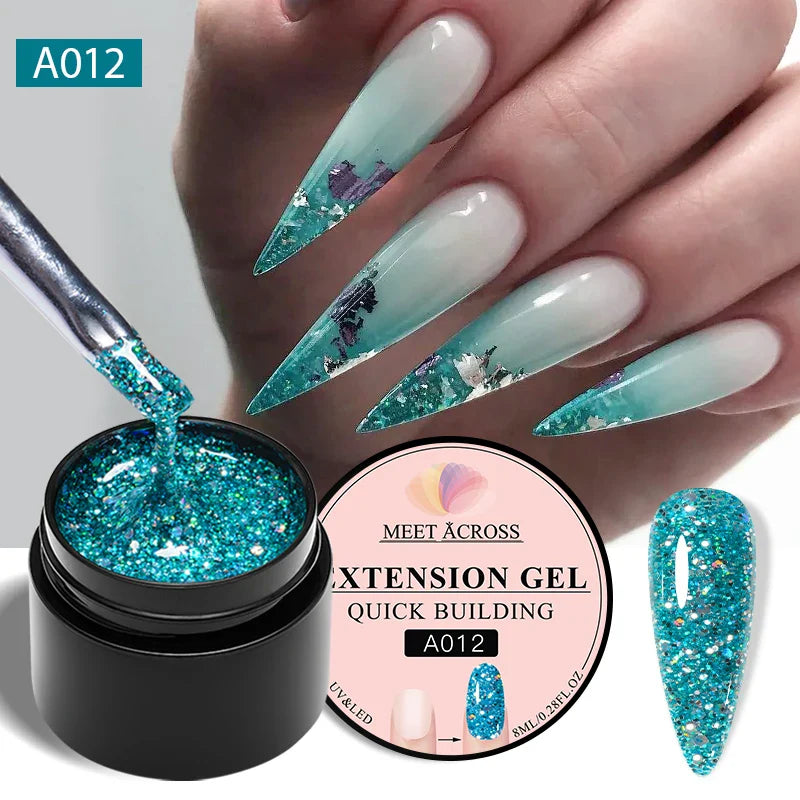 MEET ACROSS 8ml Aurora Extension Nail Gel Polish Glitter Sparkling Nail Art Semi Permanent Building Gel For Nails Manicure