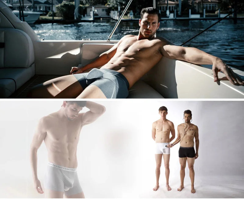 DAVID ARCHY Mens Underwear Modal Pouches Boxer Briefs with Fly Soft Breathable Dual Pouch Mens Boxers Fitness Sweatpants Quick