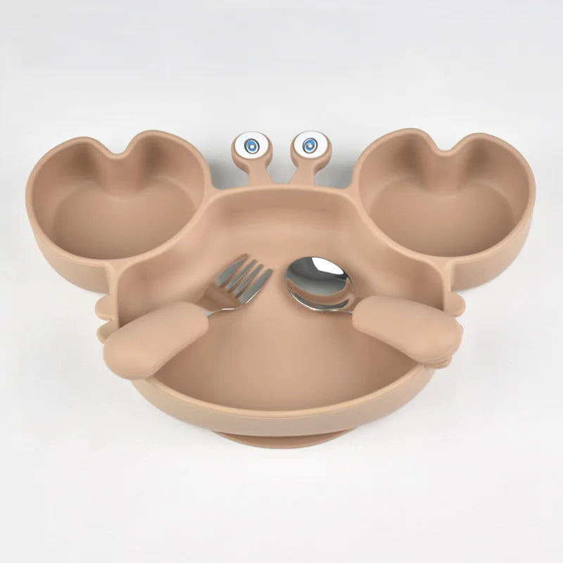 3Pcs/Set Baby Safe Silicone Dining Plate Food Feeding With Spoon Fork Cartoon Children Dishes Prevent Tipping Over And BPA Free