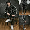 New Men's Hooded Suit PU Leather Casual Sports Bright Leather Top Plus Pants Jogging Suit