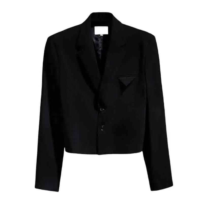 Men's Short And Niche Design Small Suit Autumn New Youth Korean Fashion Trend Cutting Layer Clear Black Ruffian Handsome Top