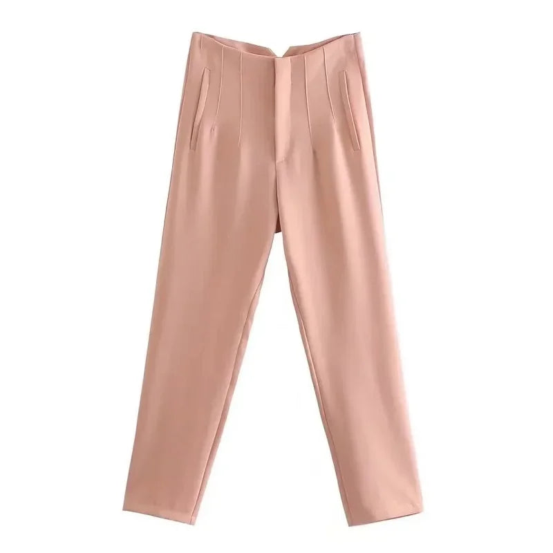TRAF Ladies Pants Office Wear Black Pink White Pants for Women Fashion High waist Formal Pants Office outfits Pencil Trousers