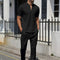2024 Cross-border AliExpress men's Waffle Men casual fashion stand collar short sleeve pants suit