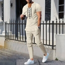 The new 2025 AliExpress Men's casual solid color Waffle rope short-sleeved summer casual pants suit