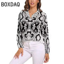 Blue Snakeskin Printed Vintage Blouse Oversize Women's Spring Summer Long Sleeve Lapel  Blouses Fashion OL Female Classic Shirt