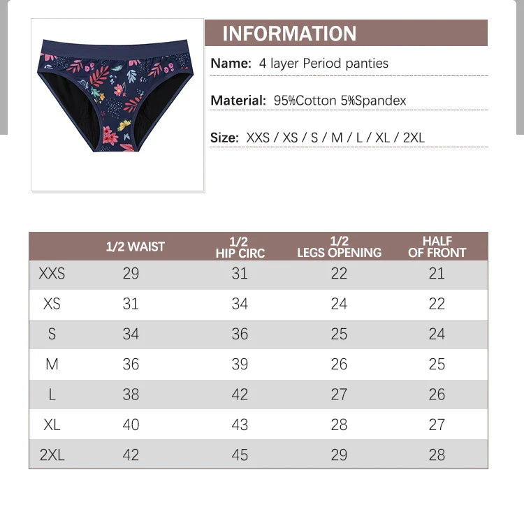 1pcs Girls Children Cotton Menstrual Panties For Teenager Printing Fabric Underwear 4-Layer Medium Flow Absorption Ladies Briefs