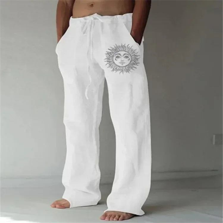 2025 Men's Cotton Linen Pants Oversized Jogger Sweatpants Casual Flower Print Plus Size Loose Wide Leg Pants Men Casual Trousers
