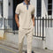 2025 new men's summer trend two-piece waffle collar short sleeve pants Business casual loose short sleeve + pants suit