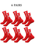 6 pairs of football socks, men's and women's mid length anti slip training socks, thickened professional sports socks