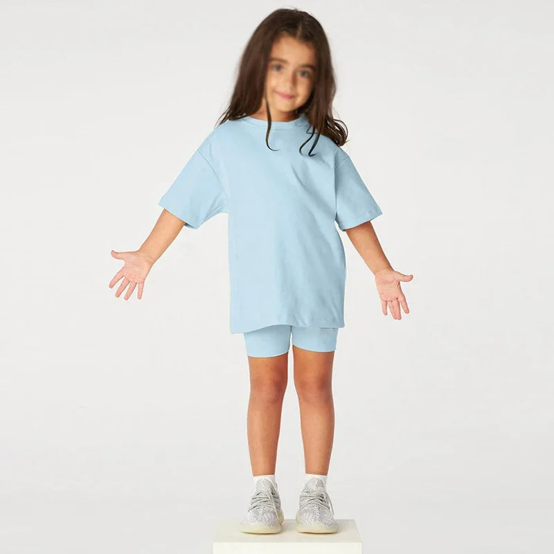 2024 Teenage Girls Summer Sport Outfits Solid Cotton Breathable Kids Clothes Children Korean Lounge Tracksuit Kids Sport Suit