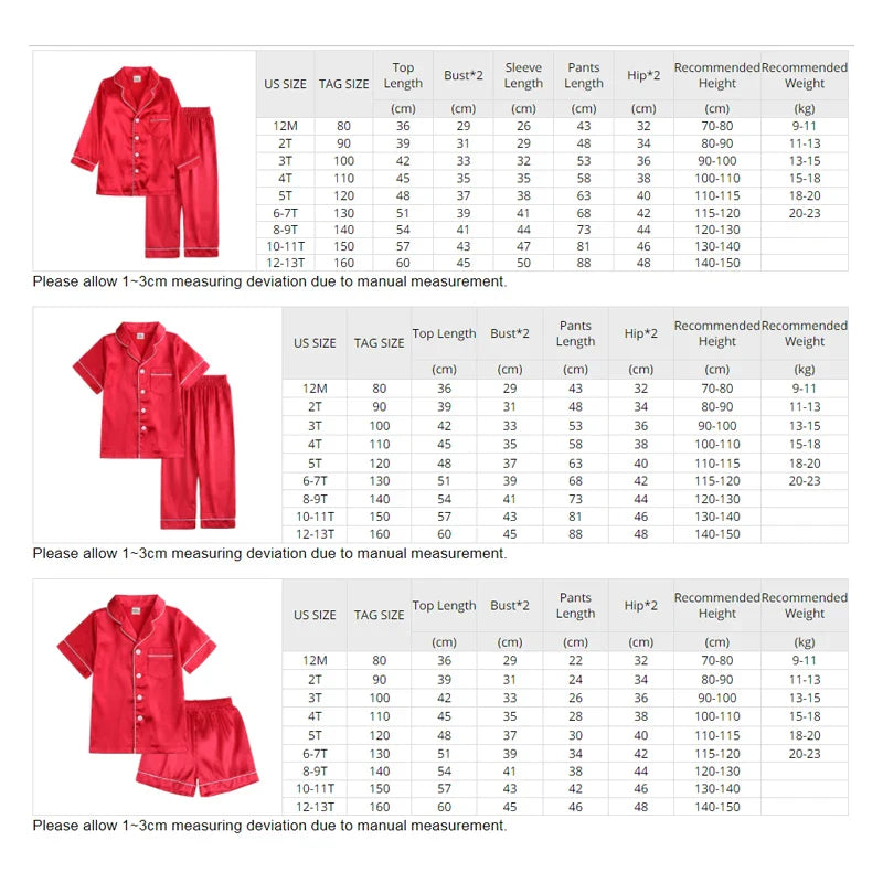 2Pcs Red Satin Pyjamas Kids Sets Boys Girls Solid Silk Children's Pajamas Clothes Toddler Lounge Pjs 2-12T Baby Clothing