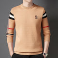 Autumn and Winter Men's Sweater Knitted Pullover New Soft Warm Striped Checker Round Neck Sweater Casual Fashion Men Clothing