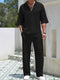 2025 New Spring summer Men's retro casual suit collar solid color half-sleeved shirt loose drawstring pants Two-piece beach Suit