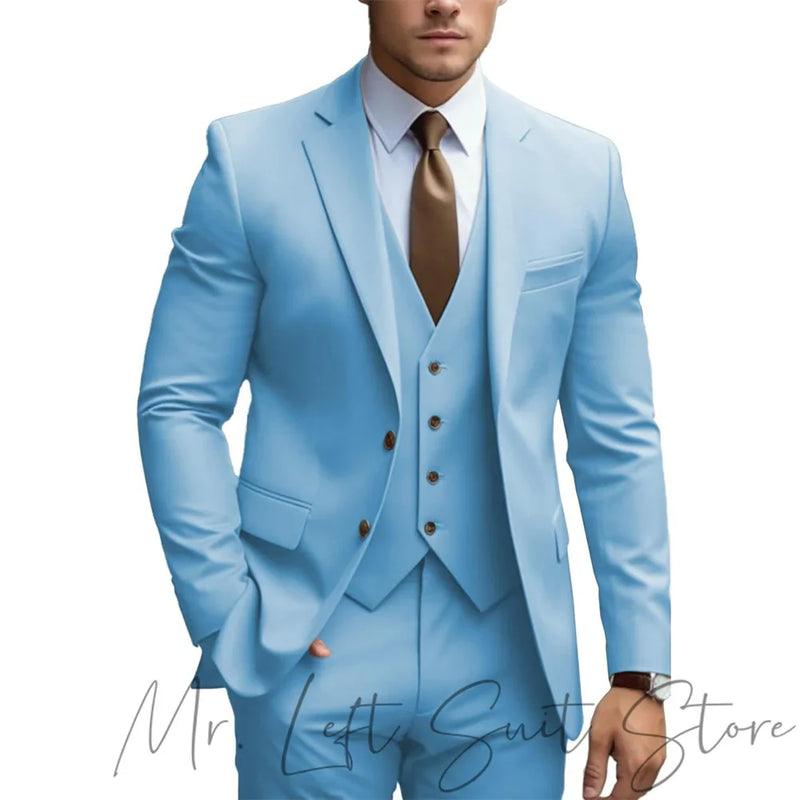 2024 New Men's Formal Fit Single breasted Elegant man suit Customized Casual Business Office Jacket 3 Piece Set Comfortable