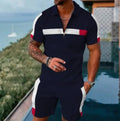 Men's Summer Tracksuit Sports Suit Men Set 3D Printed Casual Short Sleeve T Shirt Lapel Zip Polo Shirt Male Clothing Jogging