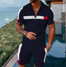 Men's Summer Tracksuit Sports Suit Men Set 3D Printed Casual Short Sleeve T Shirt Lapel Zip Polo Shirt Male Clothing Jogging