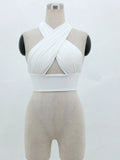 Women Strappy Cross Over Front Cut Out Halter Neck Sleeveless Backless Crop Top Bandage Vest Summer Sexy Tops Woman Clothes S-XL