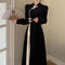 Plus Size Eastern Ink New Chinese Style Vintage Long Sleeve Jacquard Waist-Fitted Dress Elegant And Slimming For Special Occasio