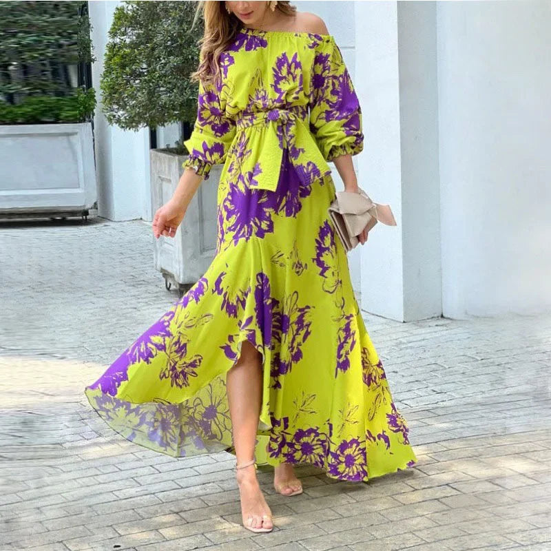 2023 Amazon Women's Fashion Dress Flower Printed Half Sleeve Summer Cross-Border OS050 Style Clothing For Ladies