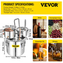 VEVOR 3/5/8/13.2 Gal Alcohol Brewing Distiller DIY Moonshine Apparatus Stainless Steel Still Whisky Beer Brandy Home Appliance