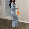 2024 Solid color elegant long party dresses long sleeve maxi ribbed bodycon dress sexy club spring dresses for girls