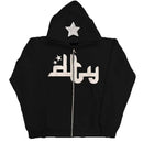 Star Letter Print Hoodies Men's Vintage Zipper Long Sleeve Loose Sweater Coat Harajuku Casual Hooded Sweatshirt Y2K Street Wear