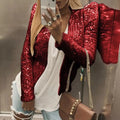 Fashionable round Neck Pure Color Sequin Jacket Short Casual Versatile Women's Spring New Arrival Outerwear Punk Style Coat