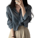 Women Shirt Turn Down Collar Cardigan Shirt Women Solid Color Sun Shirt