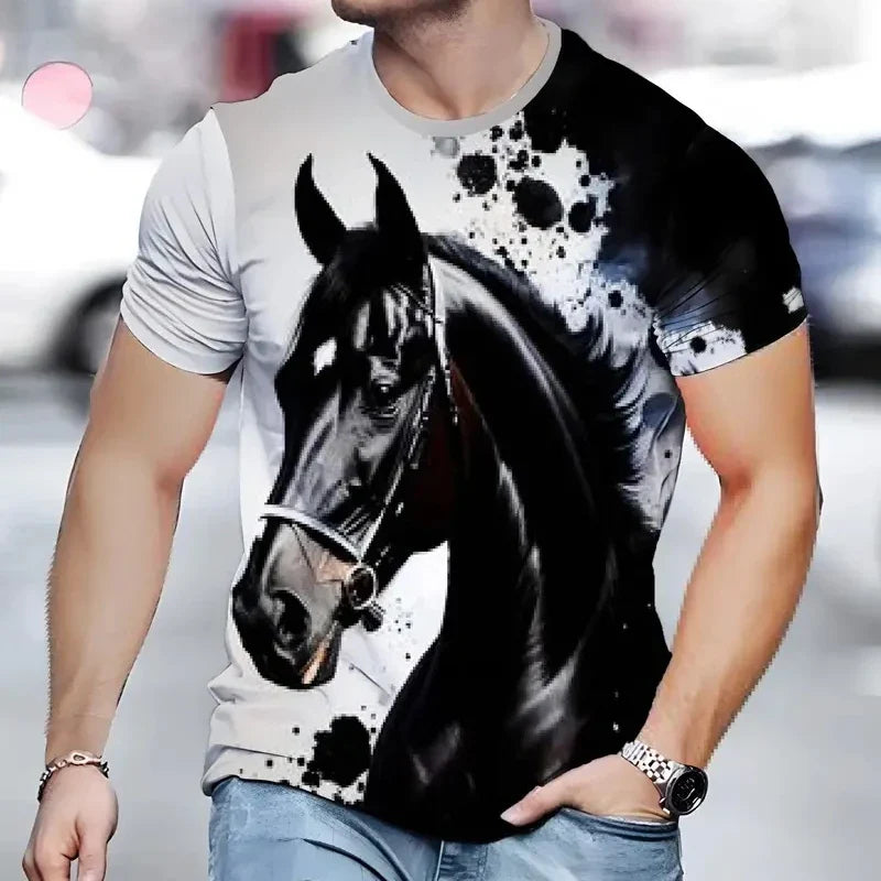 Fashion 3D Horse Print Men's T-Shirt Quick Dry Short Sleeve Tees Summer Casual Man Clothing Tops Loose Oversized T-Shirt for Men